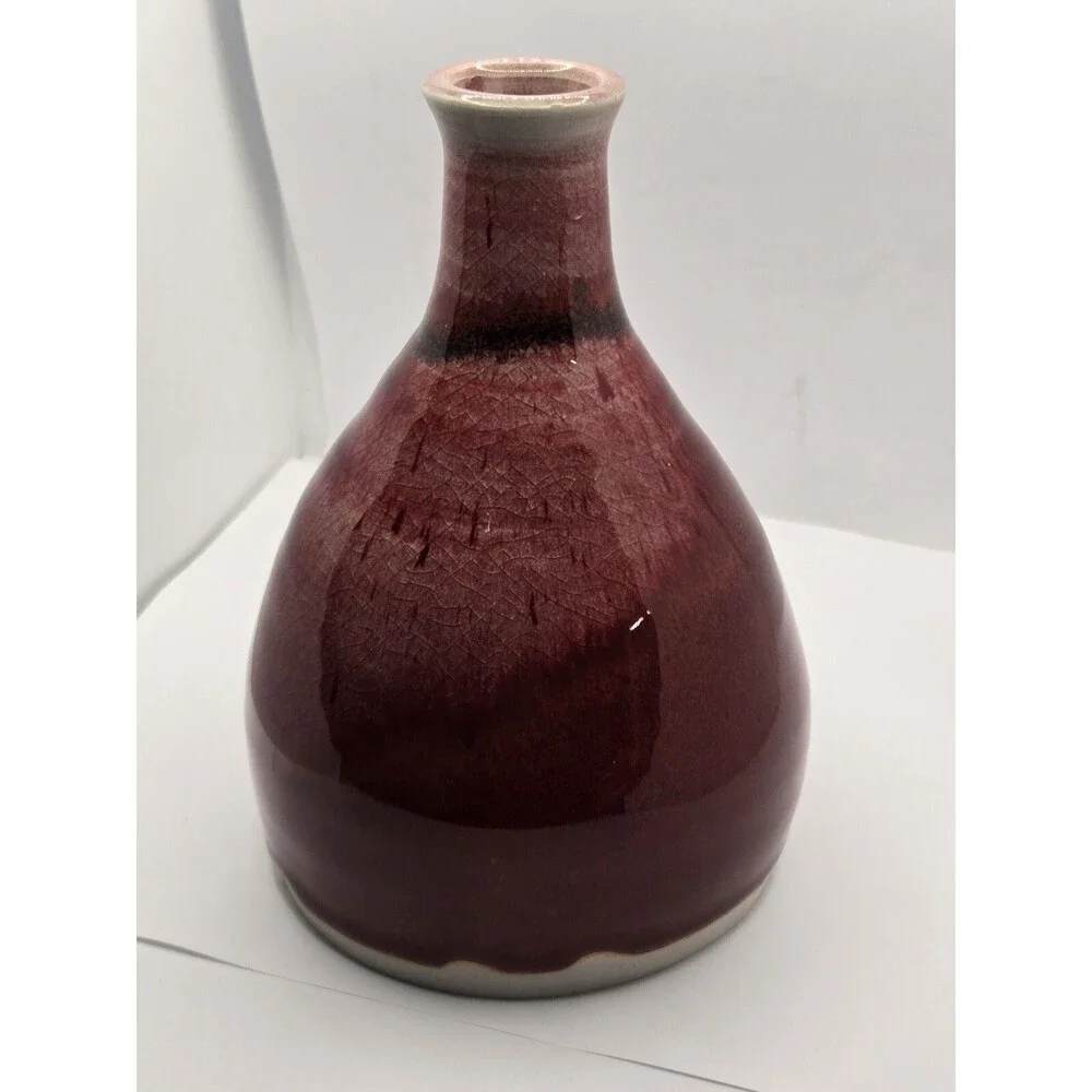 Beautiful Studio Art Pottery Bud Vase with Ox Blood Glaze